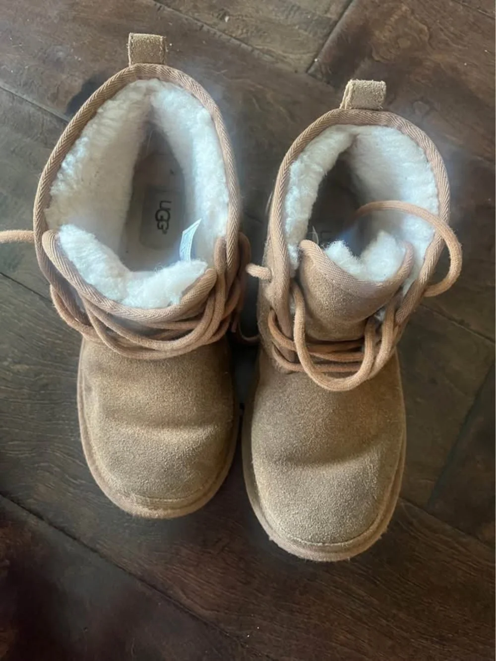 UGG Kids Suede Lace-Up Boots in Chestnut Brown
